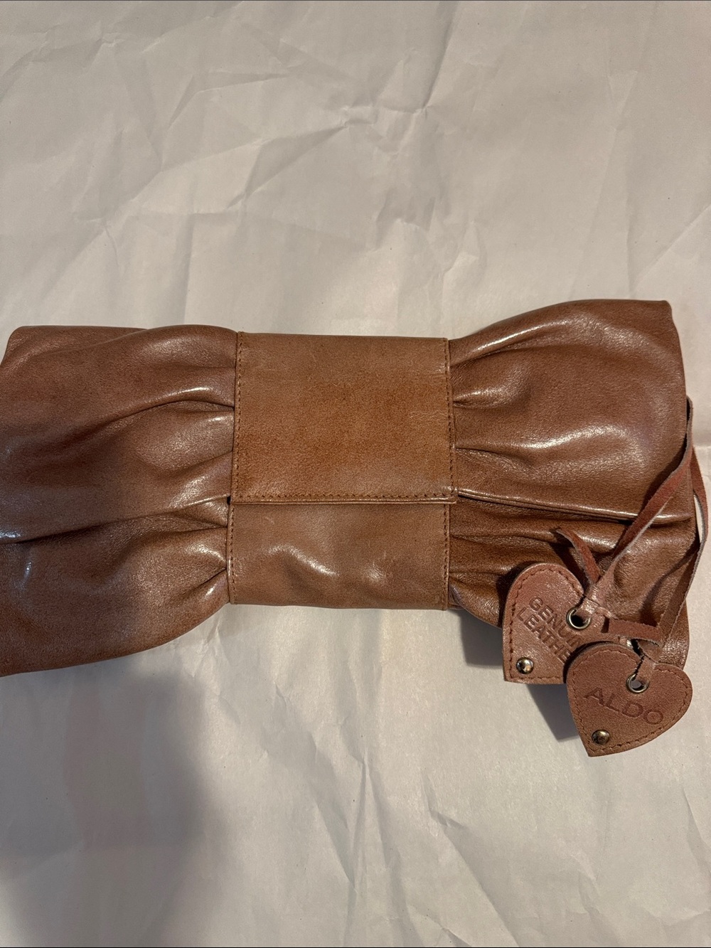 ALDO Chestnut Brown Bow-Style Leather Clutch genuine leather